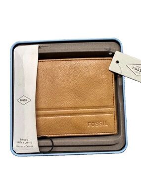 Fossil Watts Wallet Genuine Leather Billfold Flip ID Cognac NET